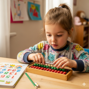 Young child learning abacus at an early age to build strong math foundation