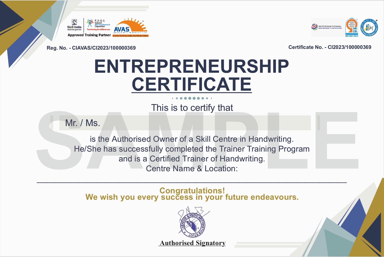 AVAS Entrepreneurship Certificate