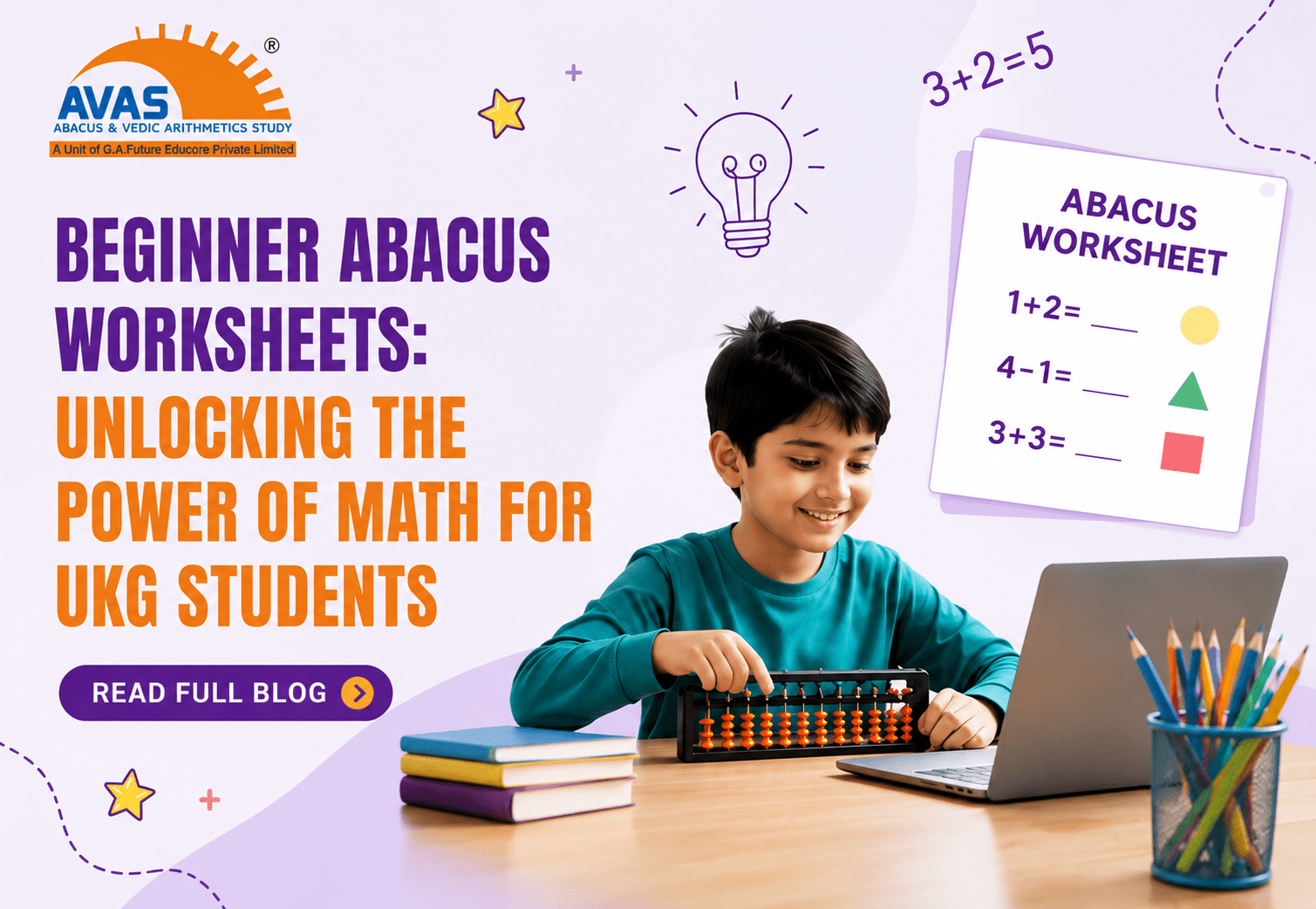 UKG student practicing abacus worksheet to learn basic math skills