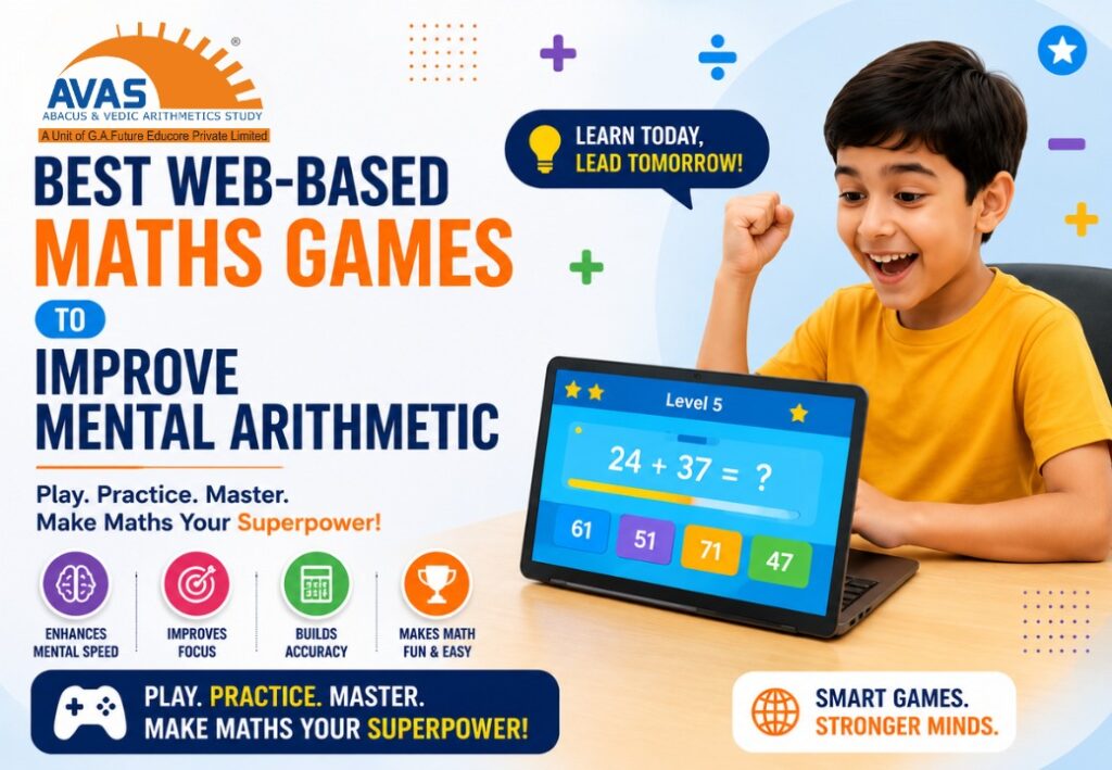 Child playing online math games to improve mental arithmetic skills