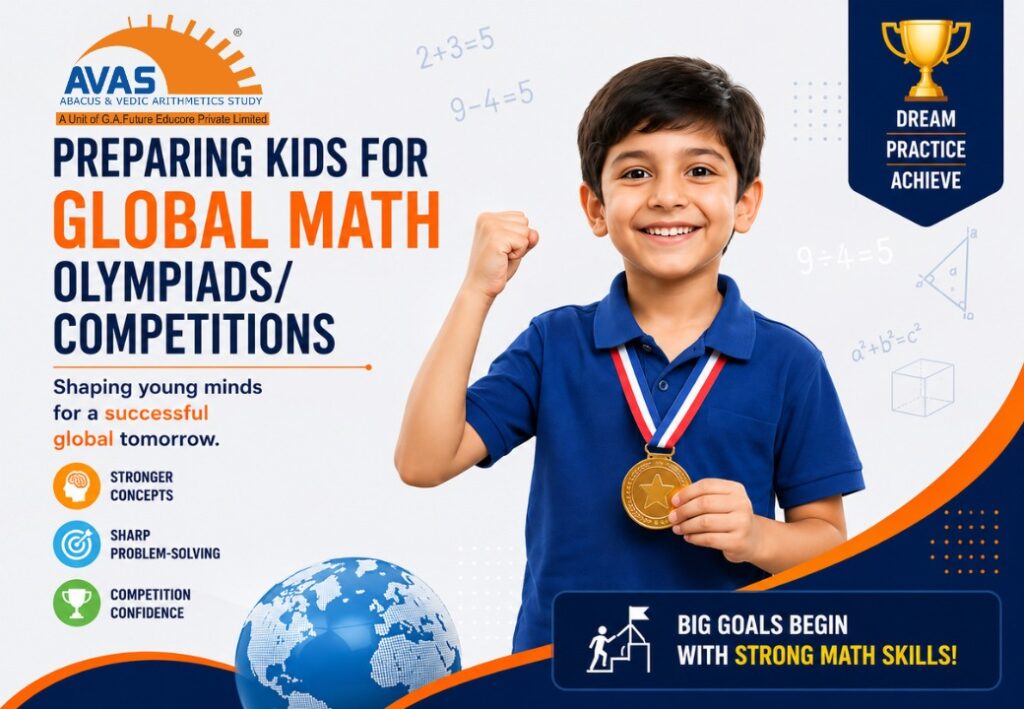 Child preparing for global math olympiad competition with abacus training
