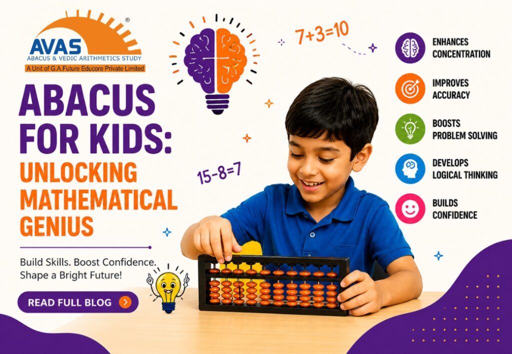 Young child using abacus to unlock mathematical genius and mental skills