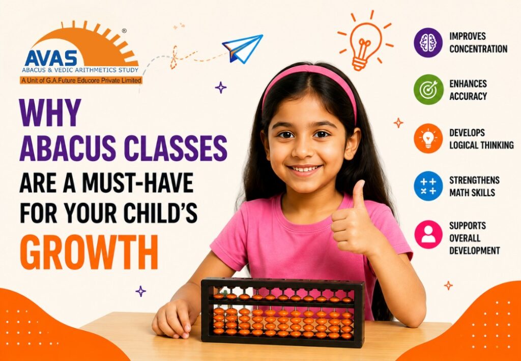 Child attending abacus class for cognitive growth and skill development