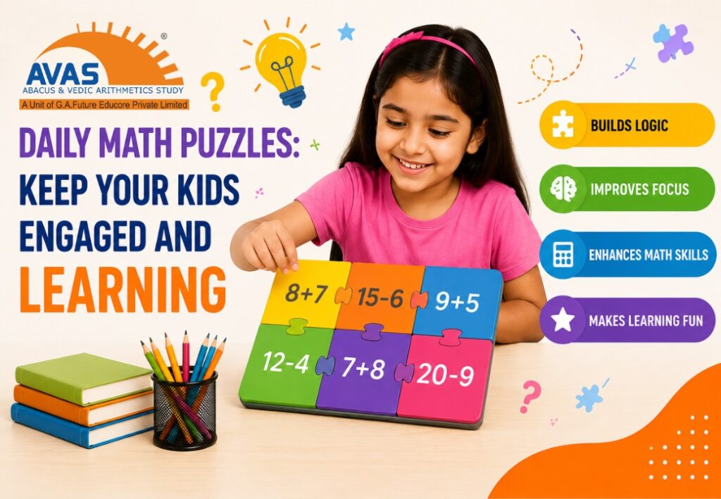 Child solving daily math puzzles to stay engaged and keep learning