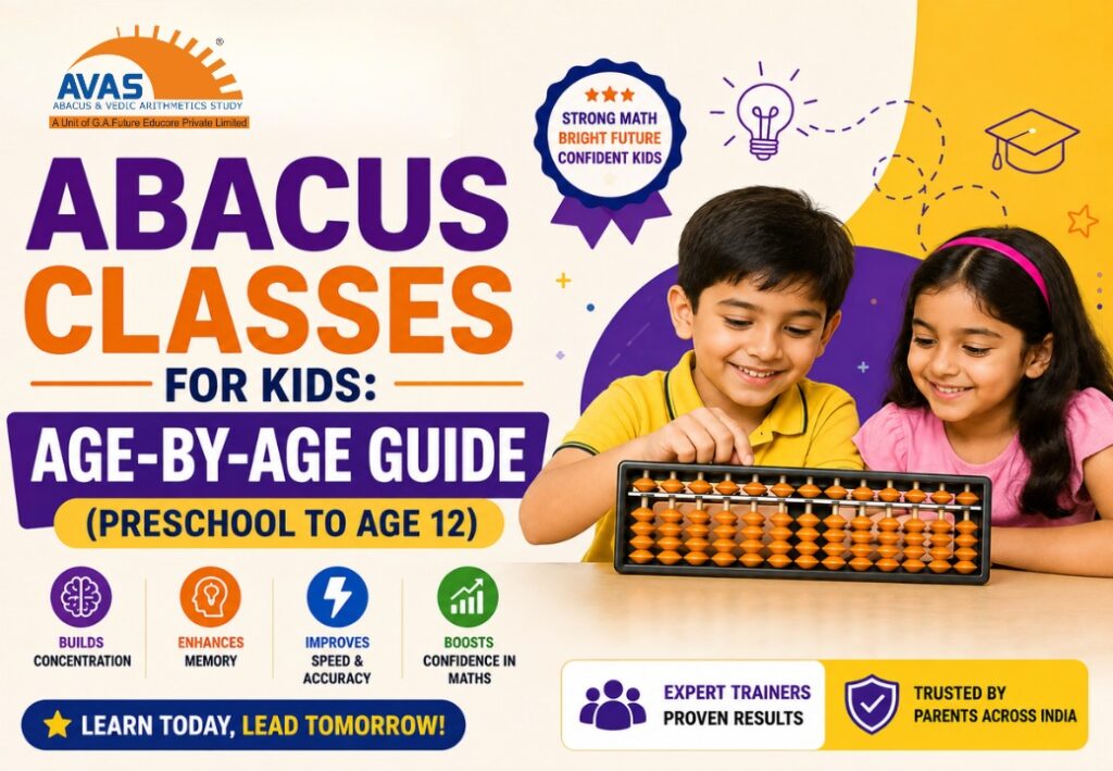 Abacus classes for kids from preschool to 12 years helping improve concentration, memory, speed, accuracy and confidence through age-appropriate learning.