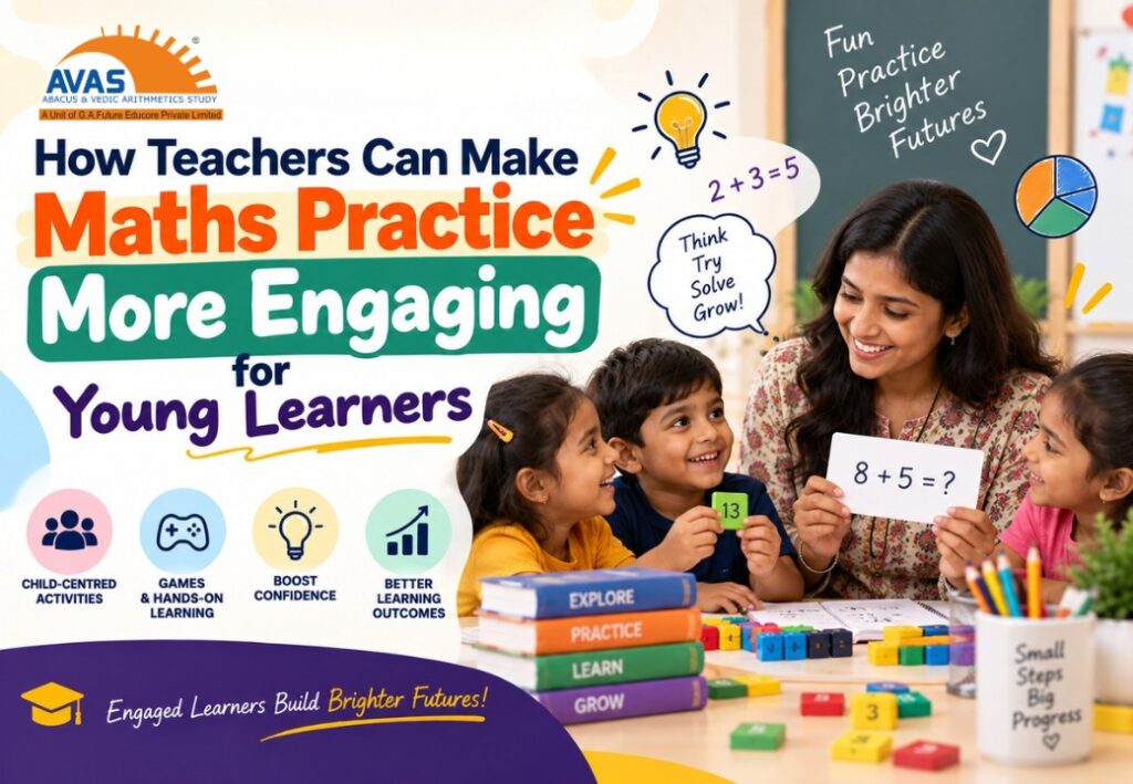 AVAS teacher making maths practice engaging for young learners through interactive games, hands-on activities, number cards, and fun learning methods.